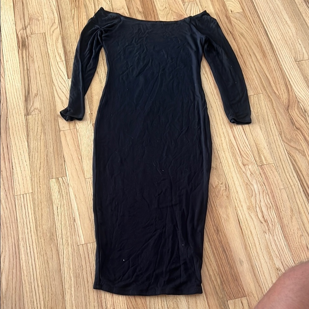 Naked Wardrobe Black Off-Shoulder Bishop Sleeve Bodycon Dress